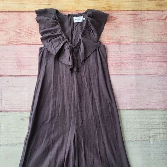 Anthro Maria Stanley Gray Ruffled Neckline Cascada Wide Leg Cropped Jumpsuit S - Picture 7 of 8